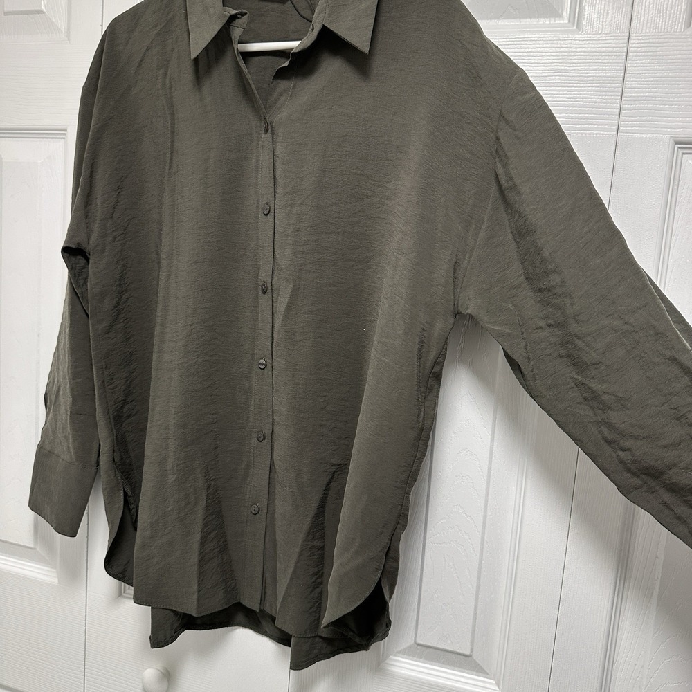 Primark Cares Olive Green Sustainable Modal Button Down Shirt Medium NWT